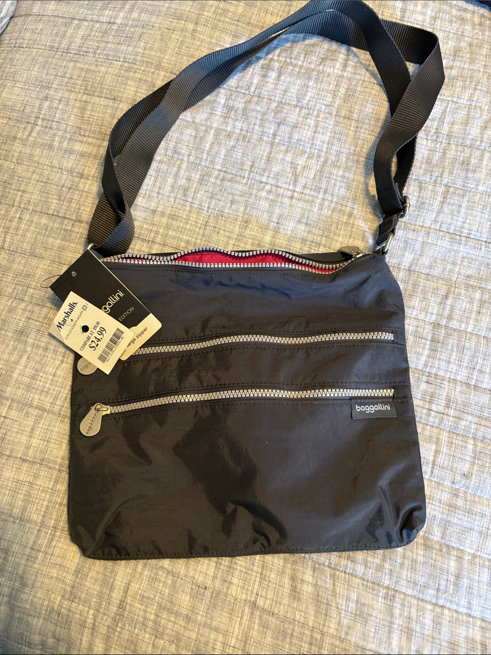Baggallini Grey Crossbody Bag with Red Interior